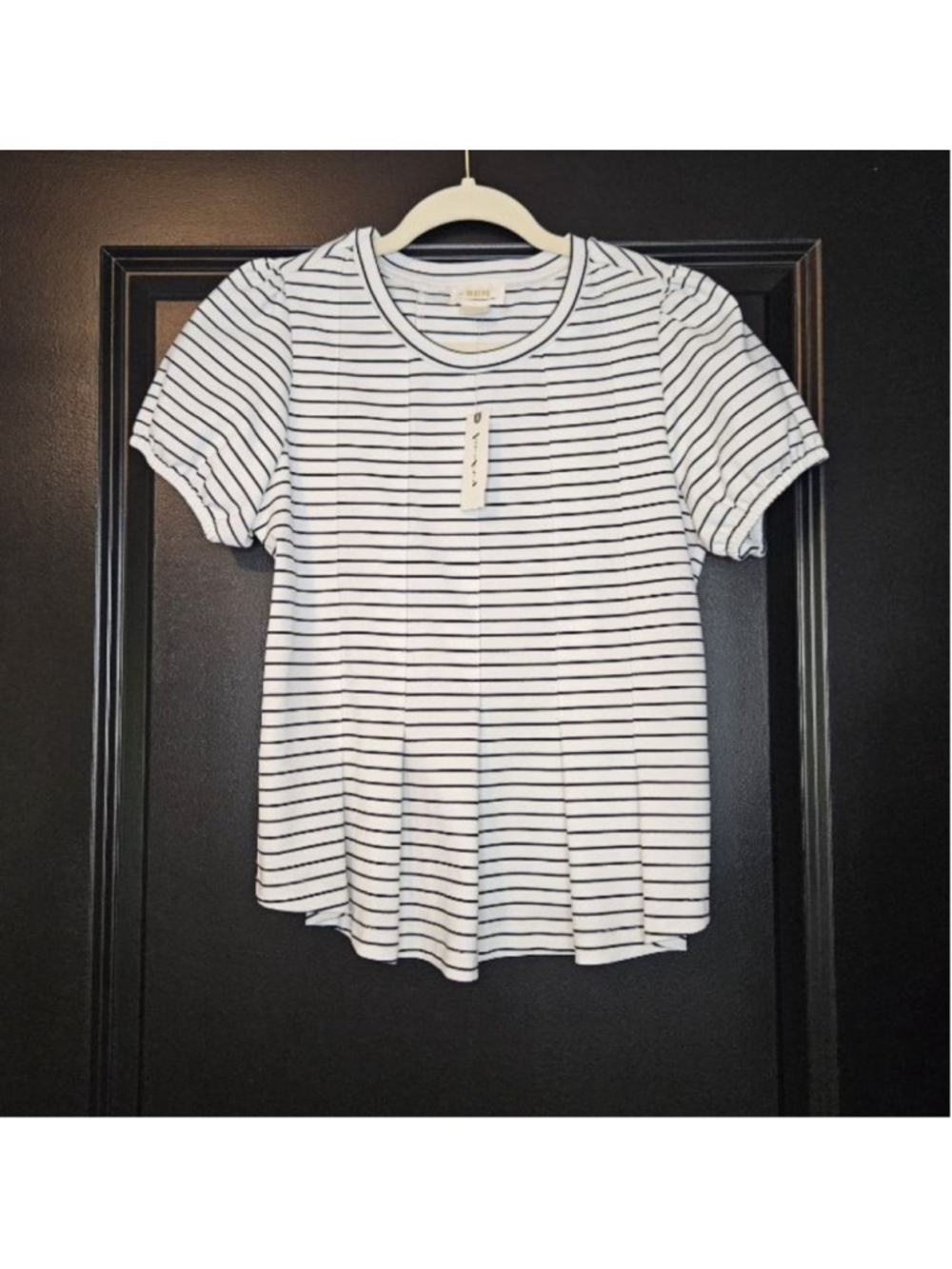 Maeve Anthropologie Corset Peplum White/Black Striped Cap Sleeve Tee NWT XS - Picture 5 of 8